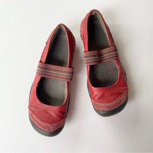 Red Leather Keen Sienna Mary Jane Shoes with rainbow elastic size 7